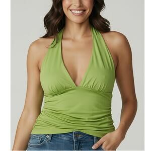 Good American Lime Green Halter Ruched Tank Top 2XL NWT Stretch